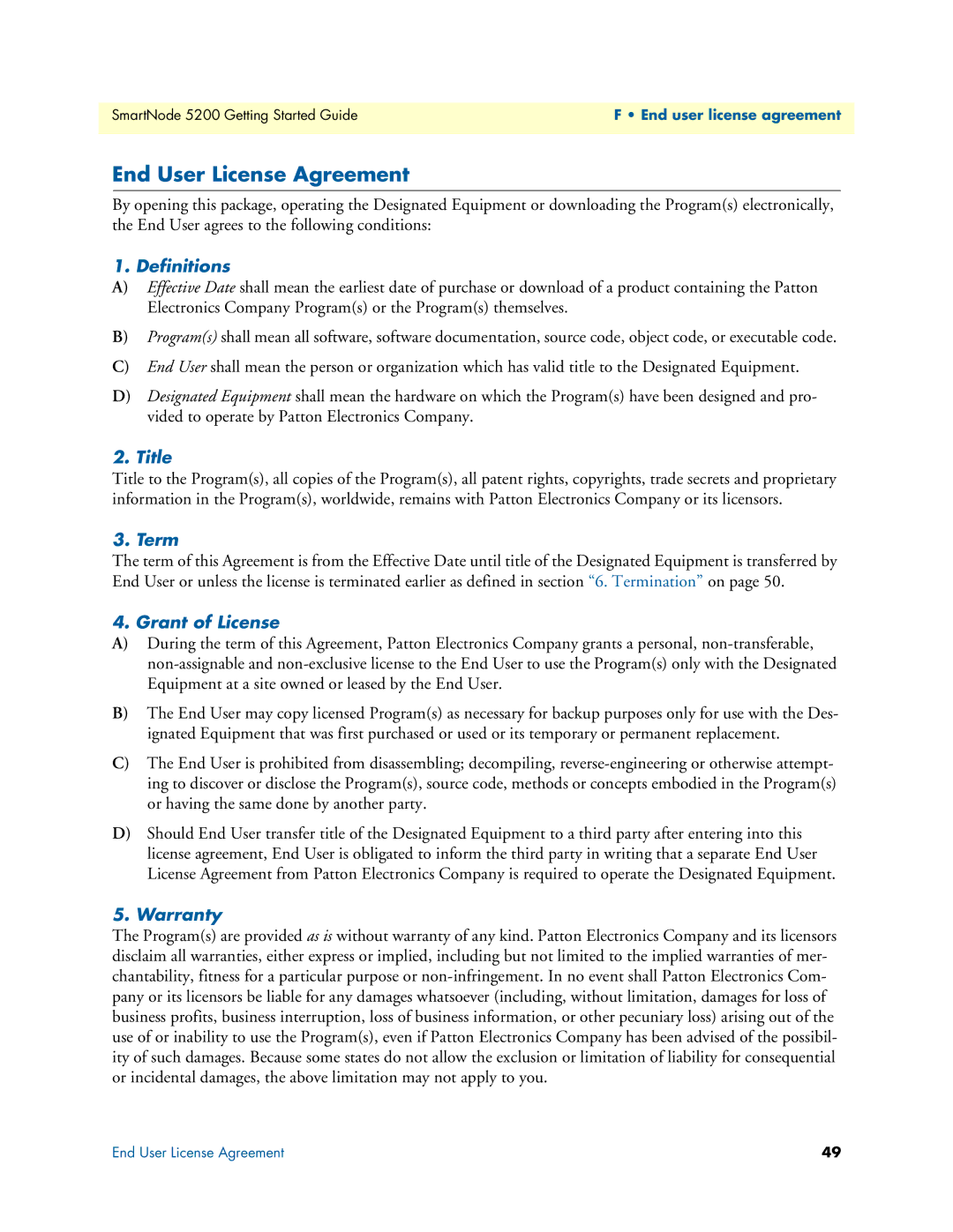 Patton electronic 5200 manual End User License Agreement 