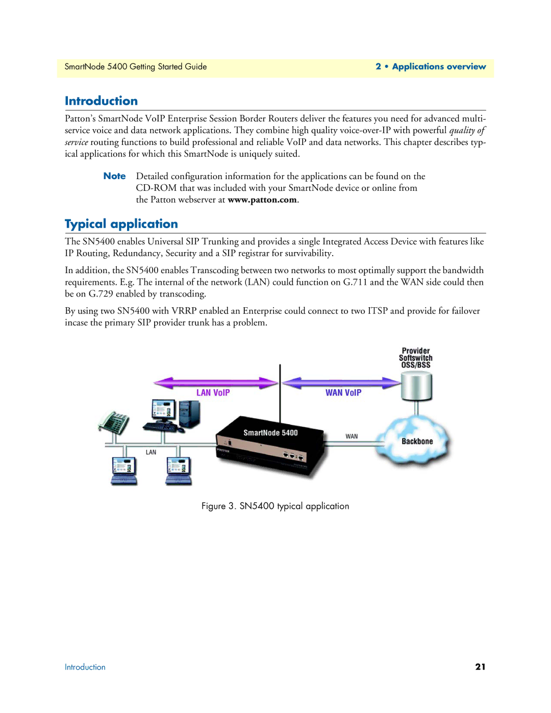 Patton electronic 5400 manual Introduction, Typical application 