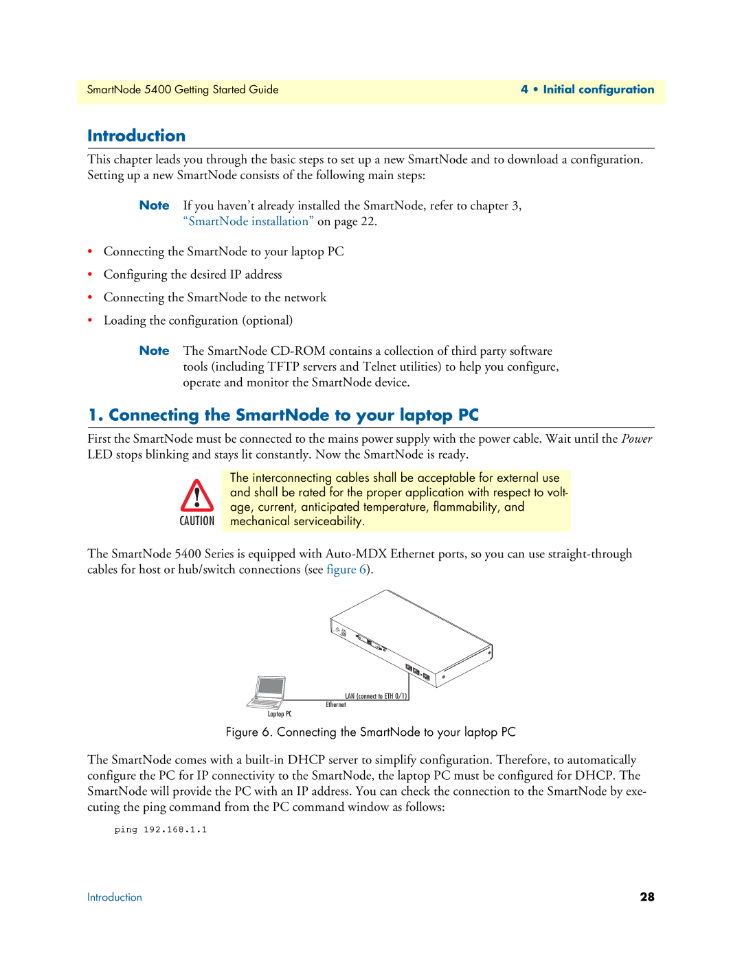 Patton electronic 5400 manual Connecting the SmartNode to your laptop PC 