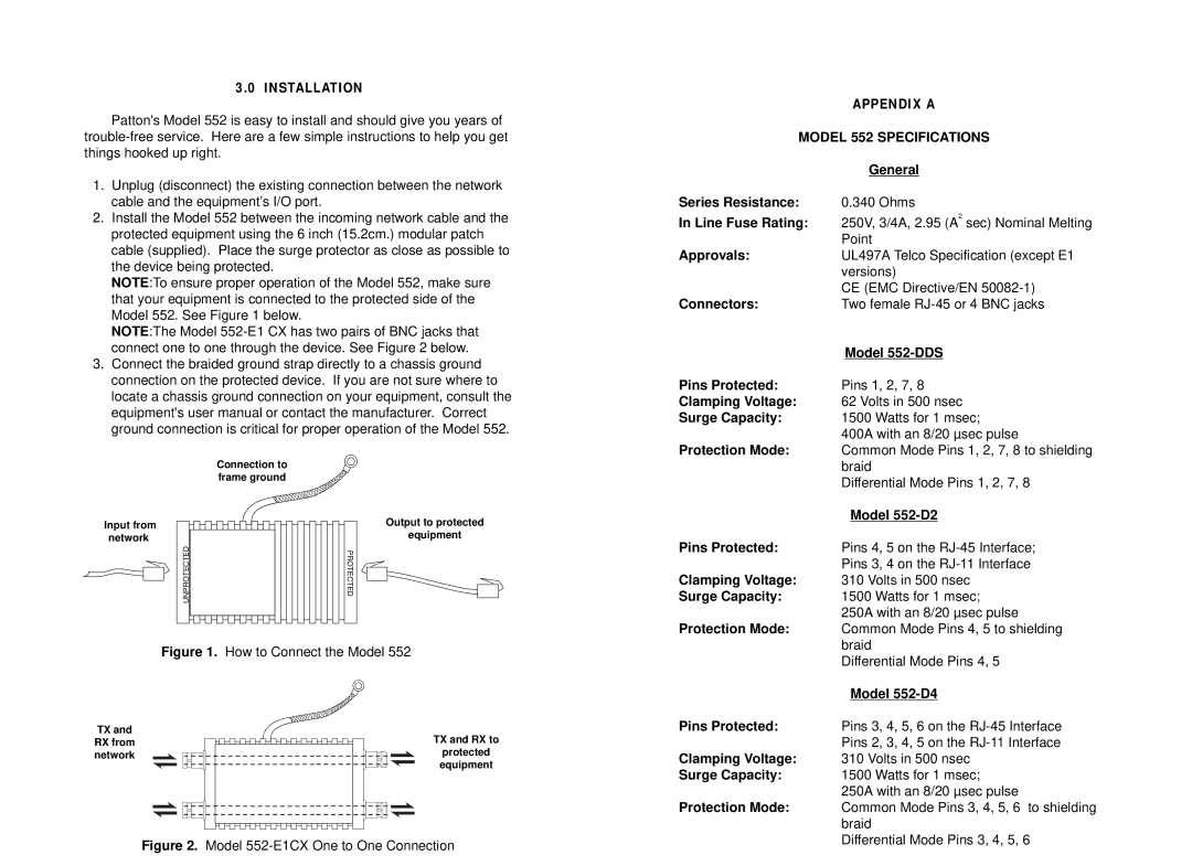 Patton electronic user manual Model 552 Specifications, How to Connect the Model 