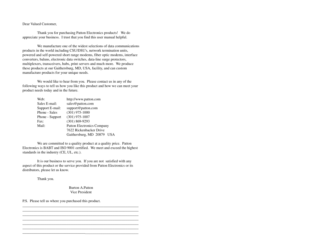 Patton electronic 552 user manual 