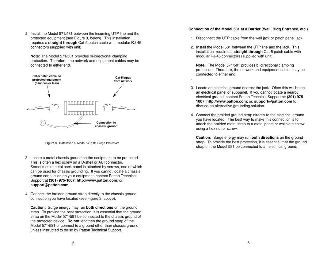 Patton electronic 571, 581 user manual Cat-5 patch cable to 