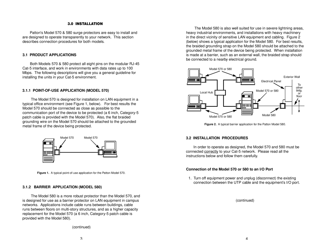 Patton electronic 570, 580 Installation, Product Applications, POINT-OF-USE Application Model, Barrier Application Model 