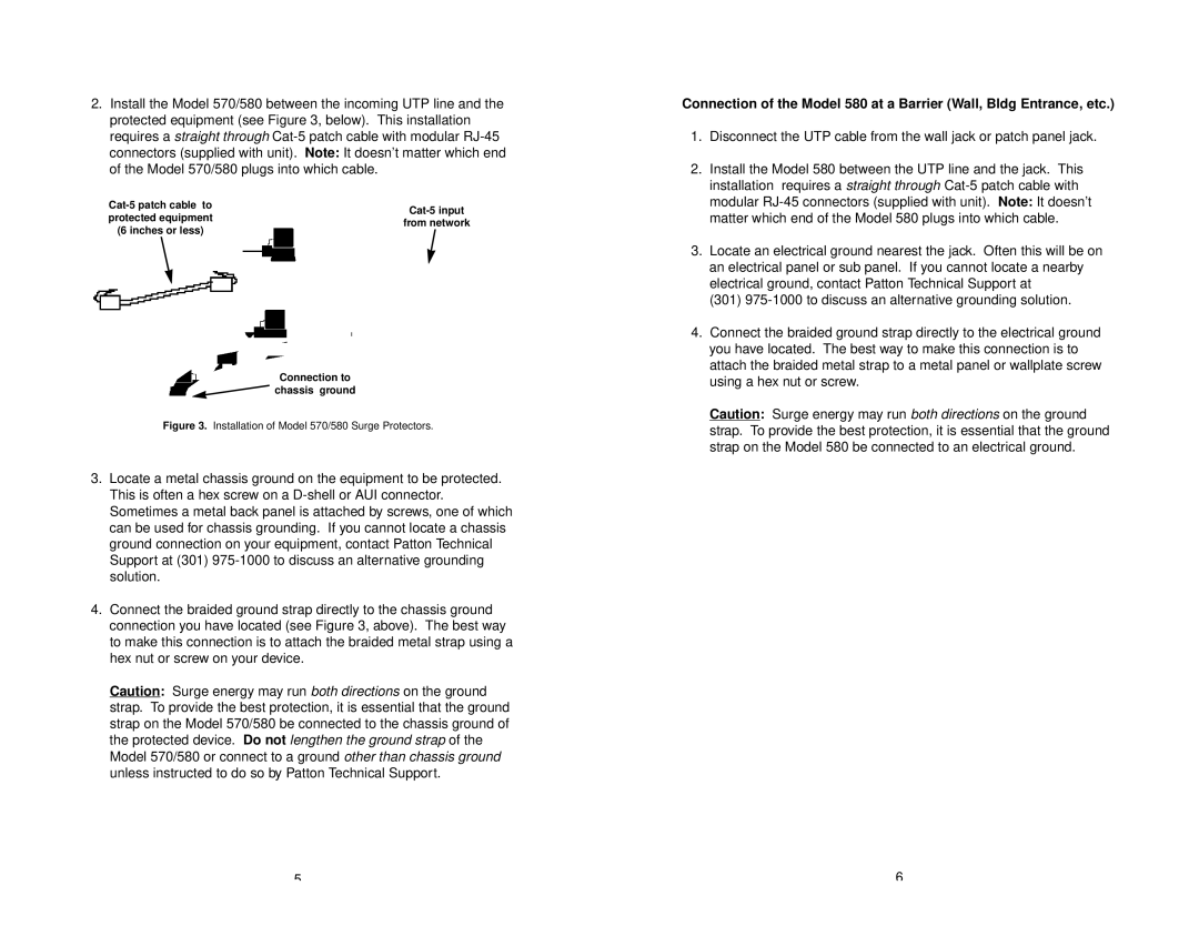 Patton electronic user manual Installation of Model 570/580 Surge Protectors 