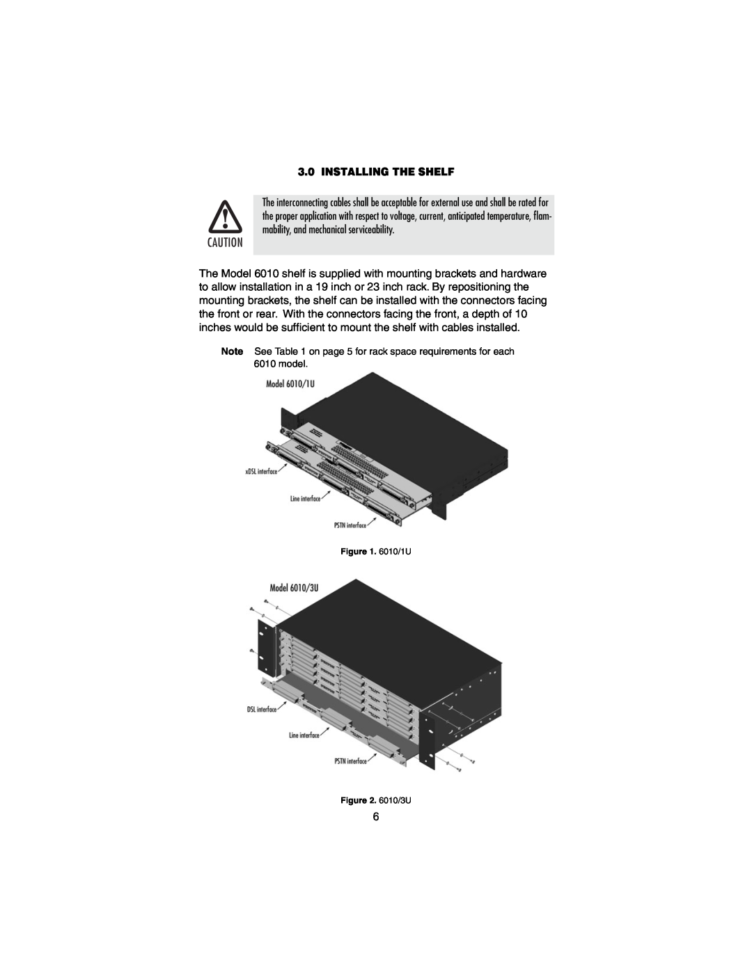Patton electronic 6010 Series user manual Installing The Shelf, 6010/1U . 6010/3U 