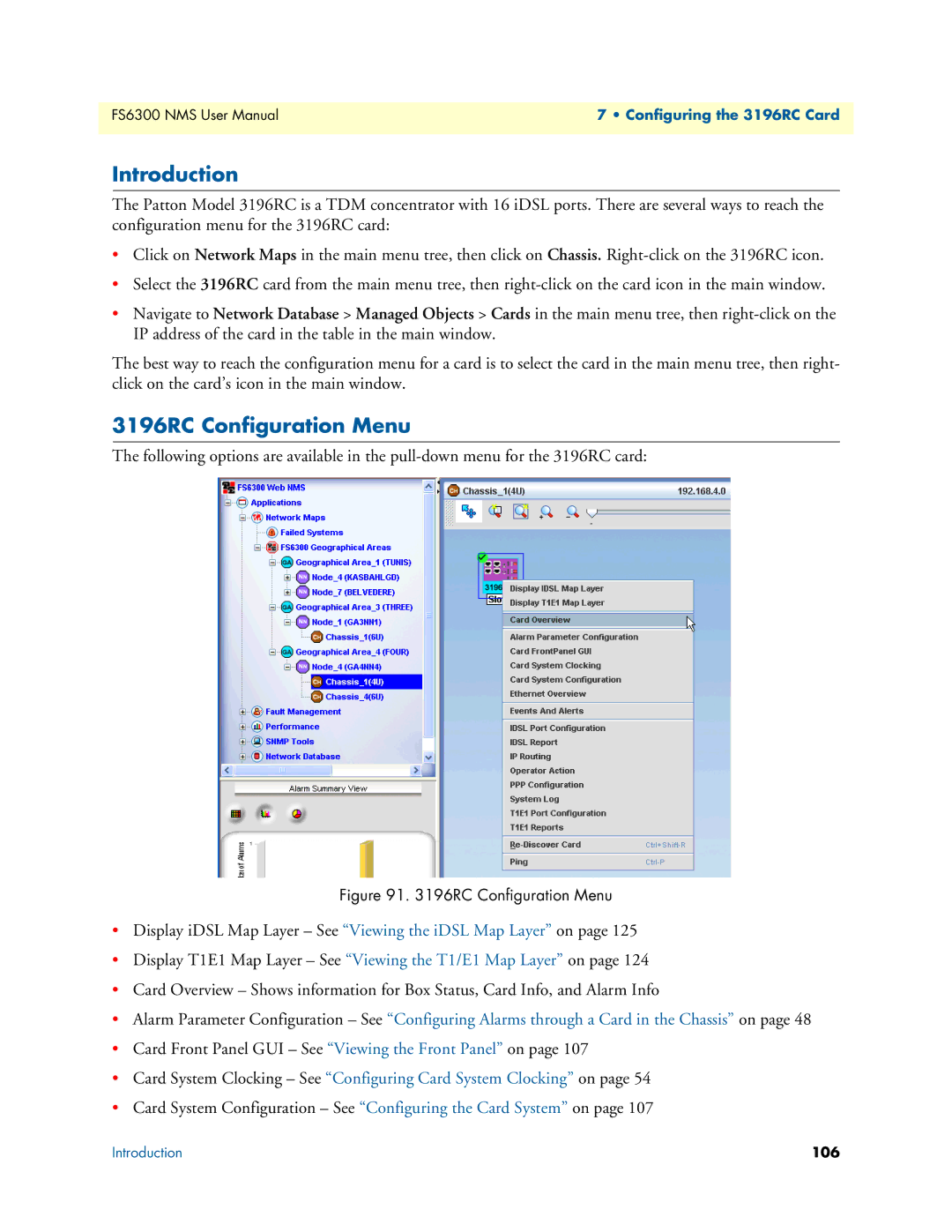 Patton electronic 6300 user manual Introduction, 3196RC Configuration Menu 