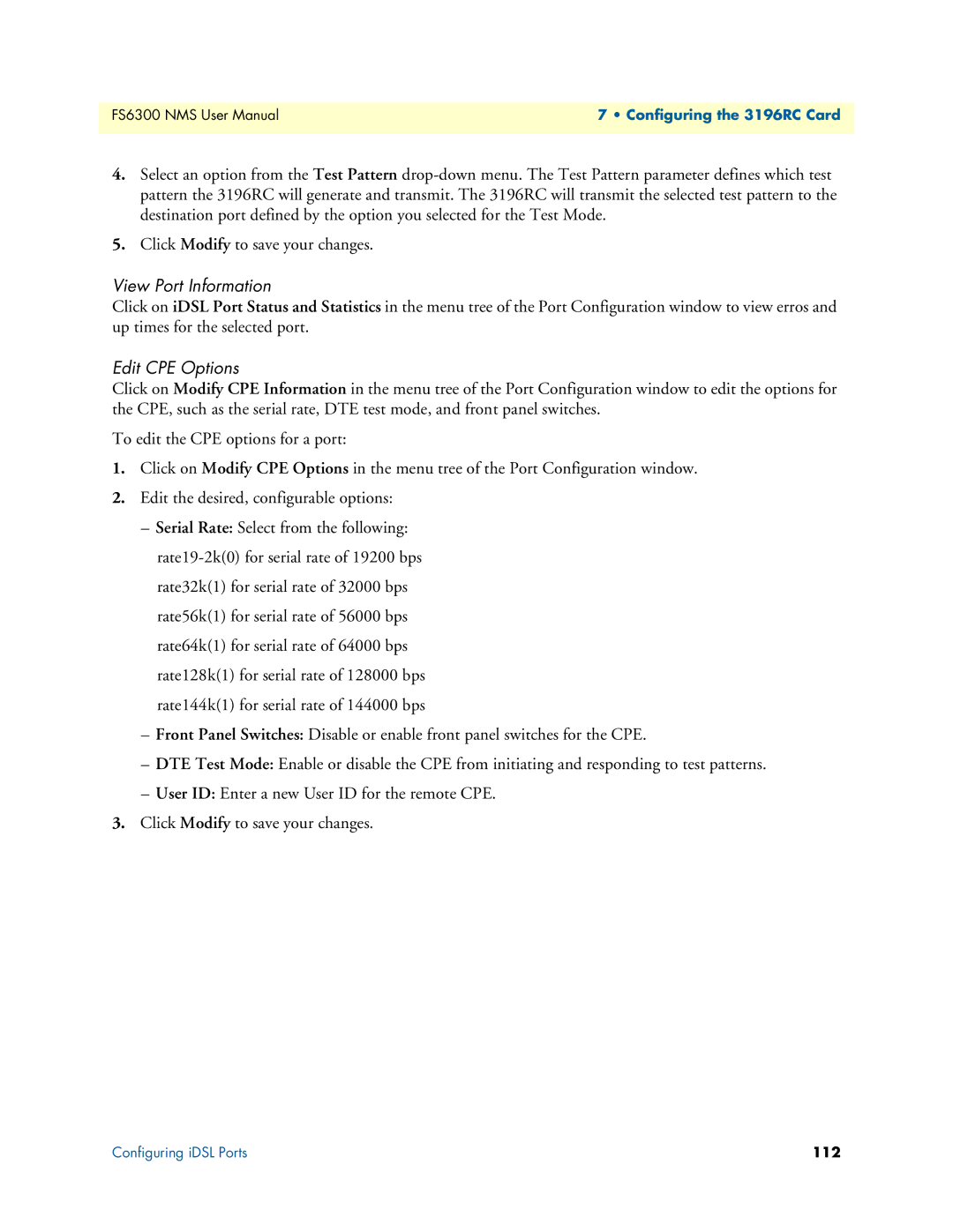 Patton electronic 6300 user manual View Port Information, Edit CPE Options 