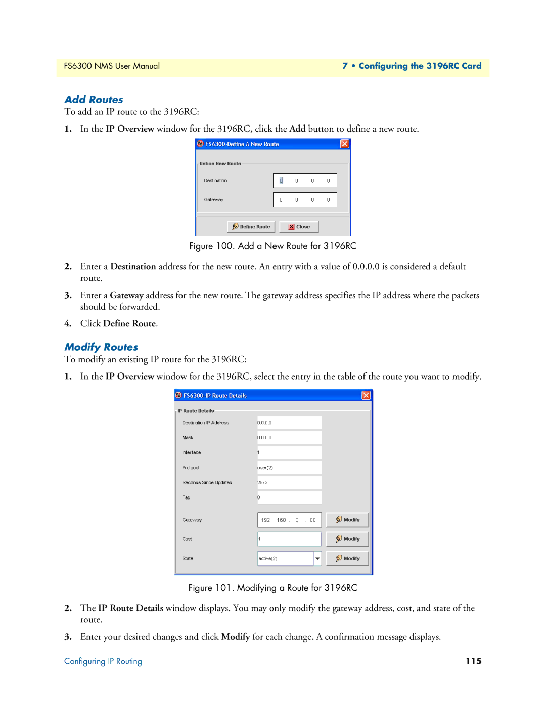 Patton electronic 6300 user manual Add a New Route for 3196RC 