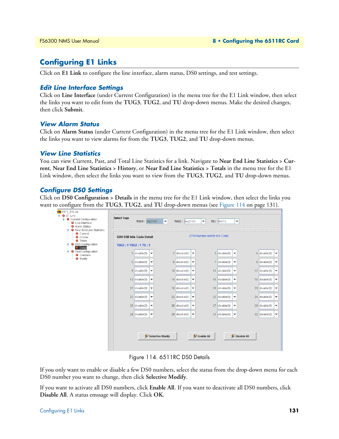 Patton electronic 6300 Configuring E1 Links, Edit Line Interface Settings, View Alarm Status, View Line Statistics 