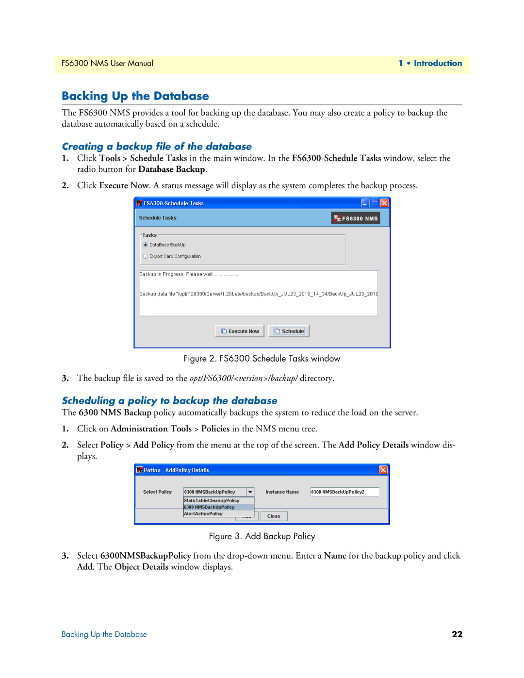 Patton electronic 6300 user manual Backing Up the Database, Creating a backup file of the database 