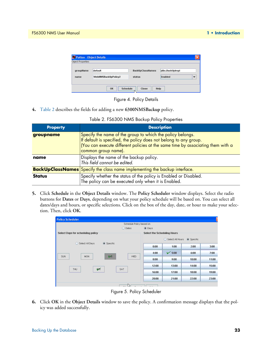 Patton electronic user manual Describes the fields for adding a new 6300NMSBackup policy 