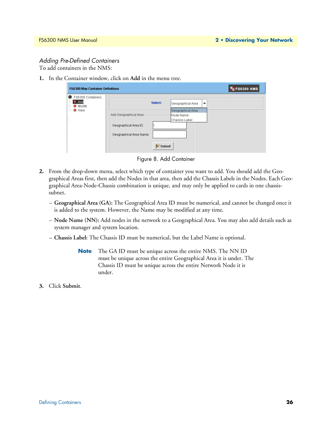 Patton electronic 6300 user manual Adding Pre-Defined Containers, Add Container 