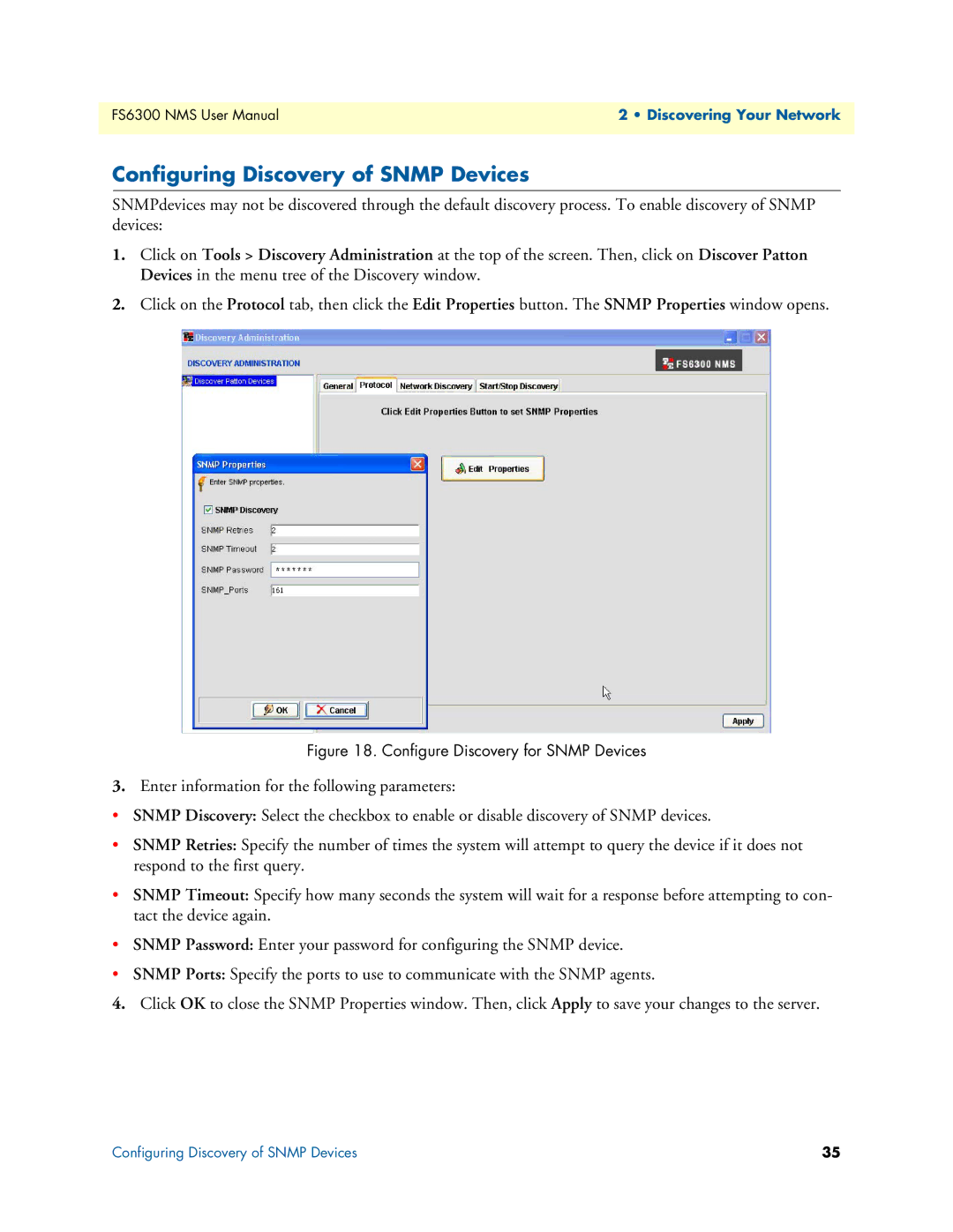 Patton electronic 6300 user manual Configuring Discovery of Snmp Devices, Configure Discovery for Snmp Devices 