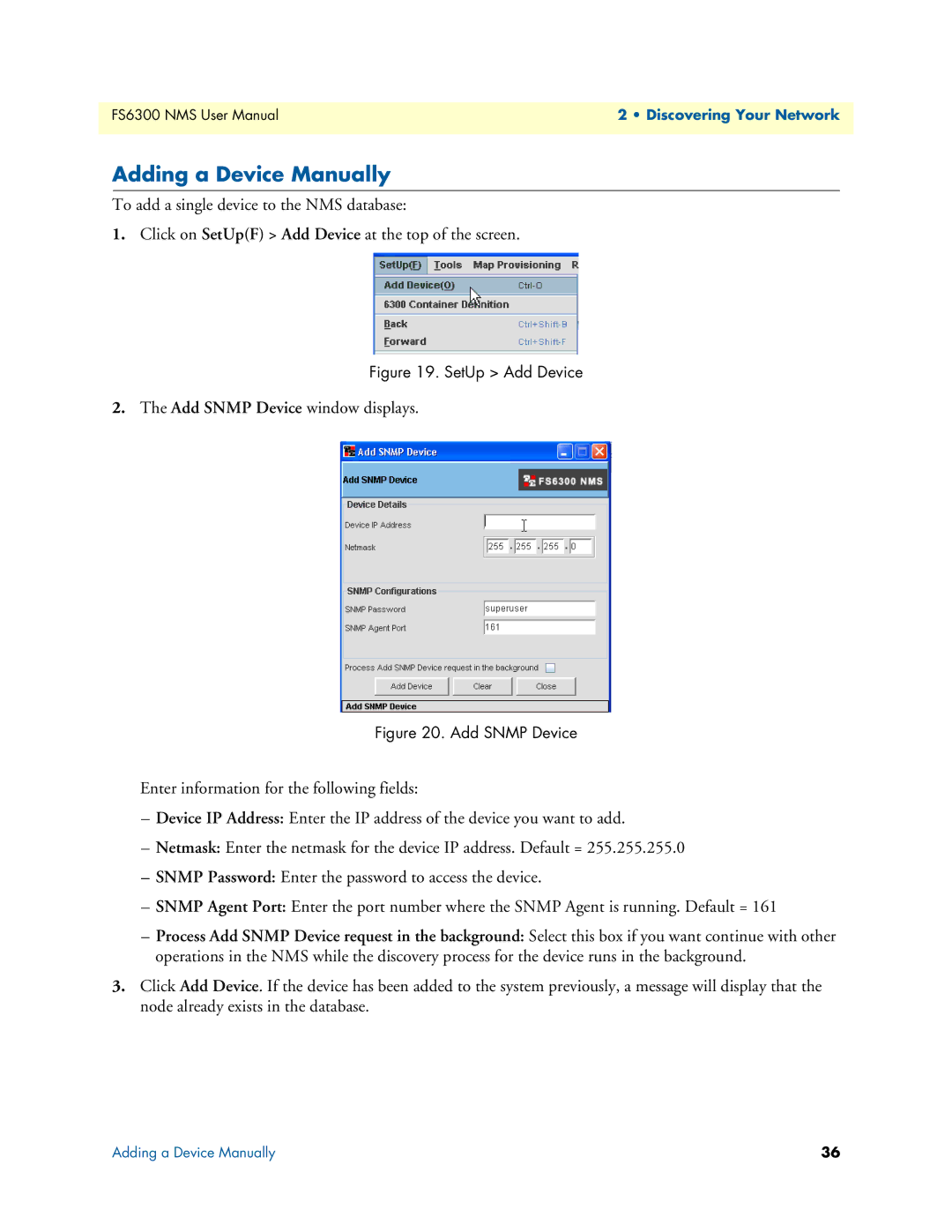 Patton electronic 6300 user manual Adding a Device Manually, SetUp Add Device 