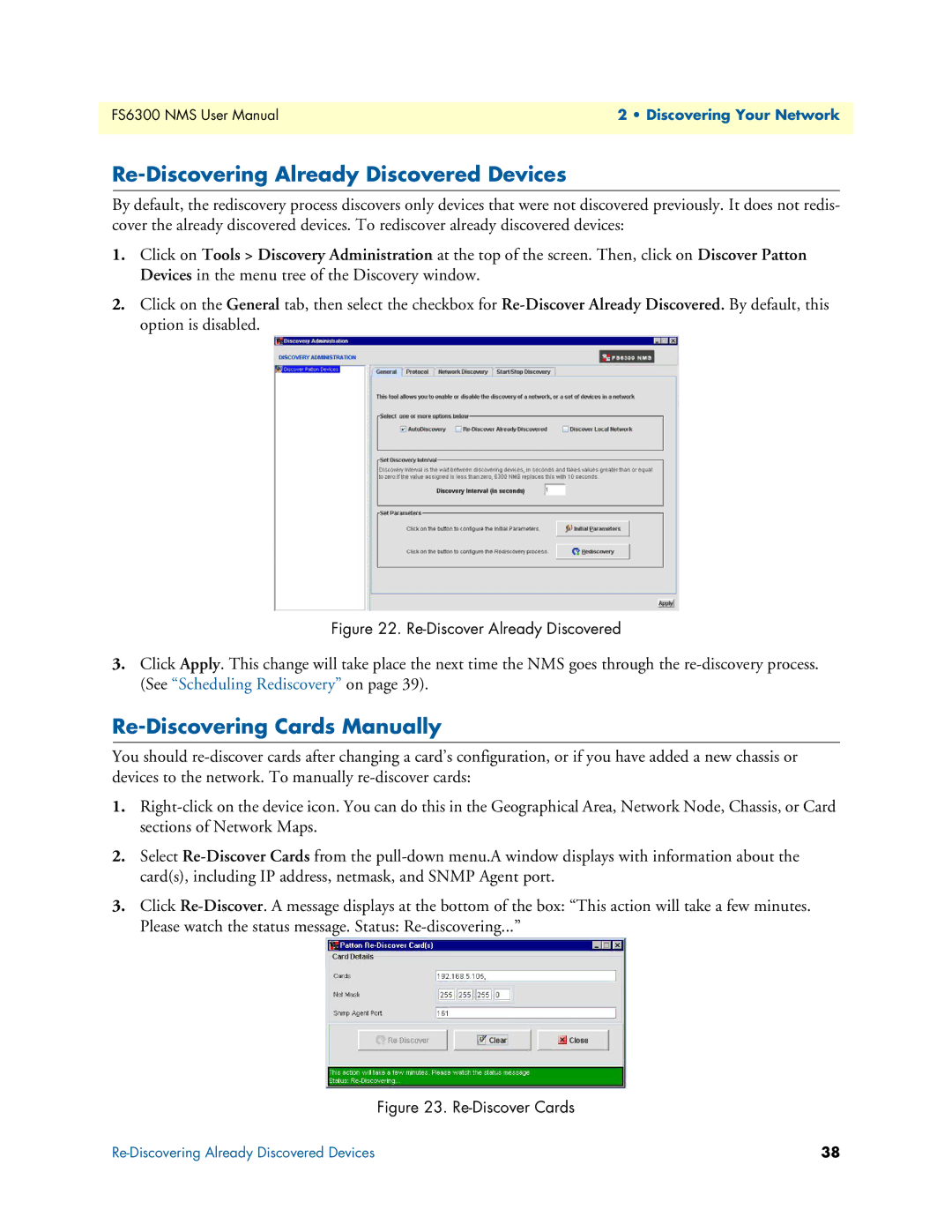 Patton electronic 6300 user manual Re-Discovering Already Discovered Devices, Re-Discovering Cards Manually 