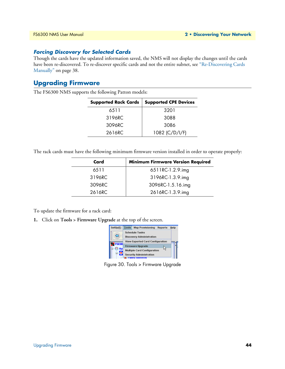 Patton electronic 6300 user manual Upgrading Firmware, Forcing Discovery for Selected Cards 