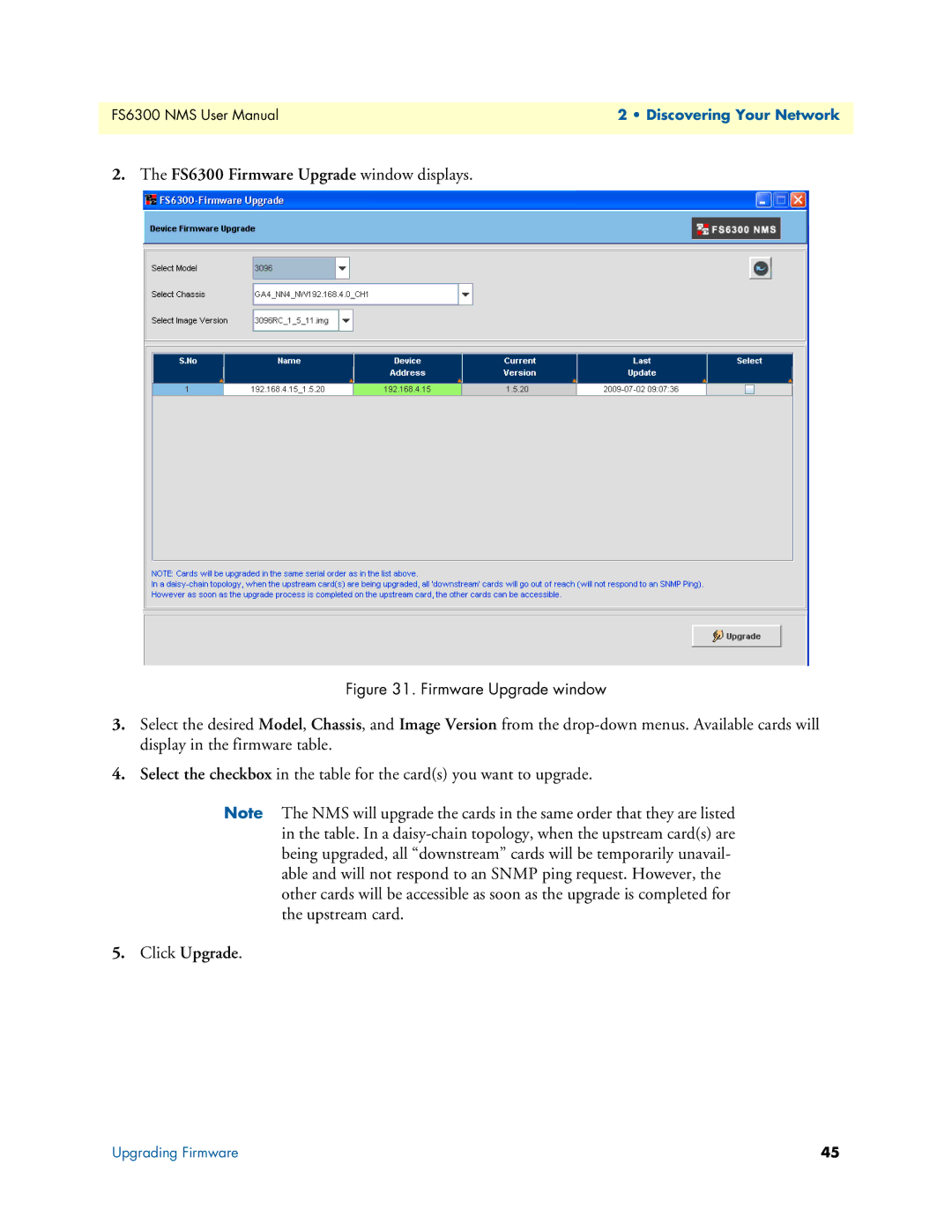 Patton electronic user manual FS6300 Firmware Upgrade window displays 