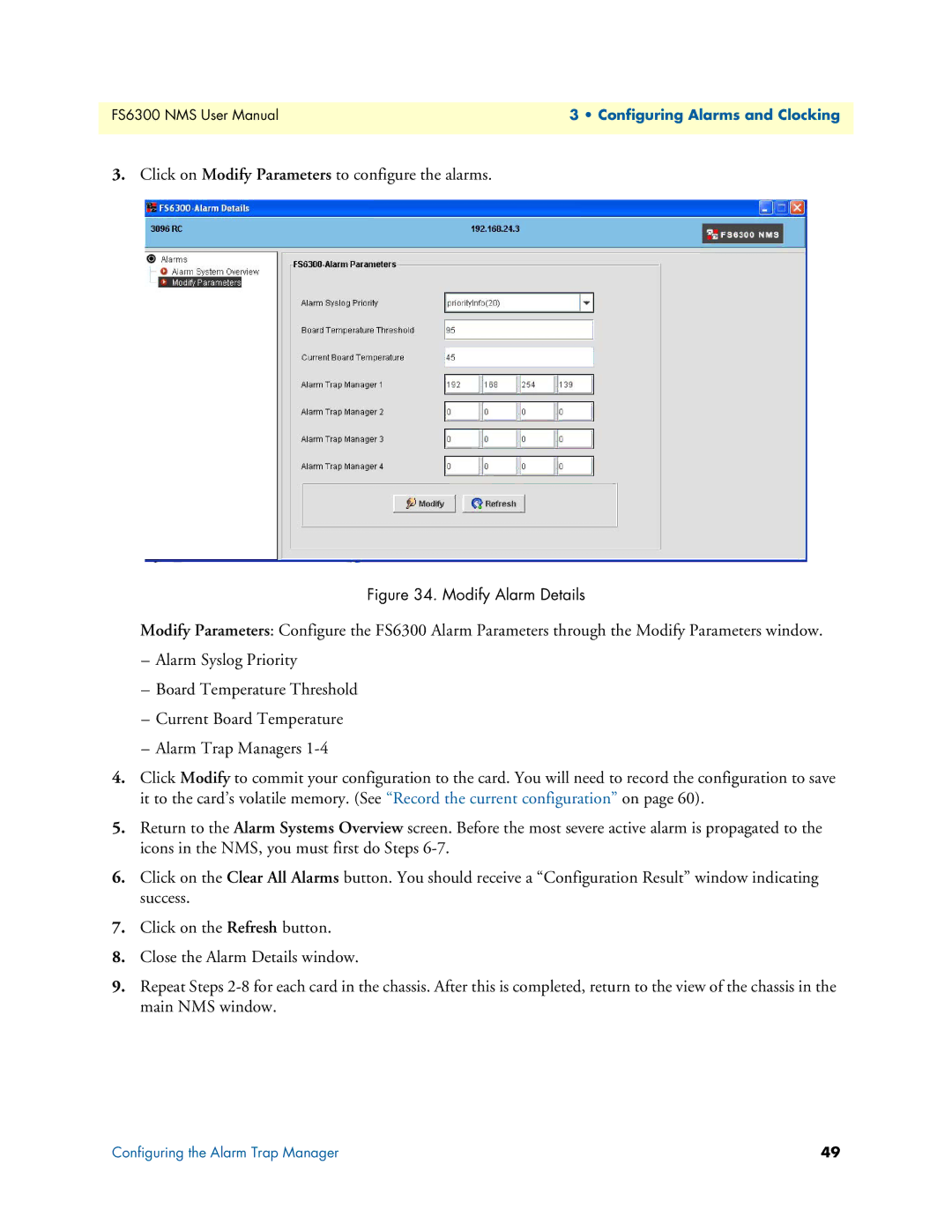 Patton electronic 6300 user manual Click on Modify Parameters to configure the alarms 