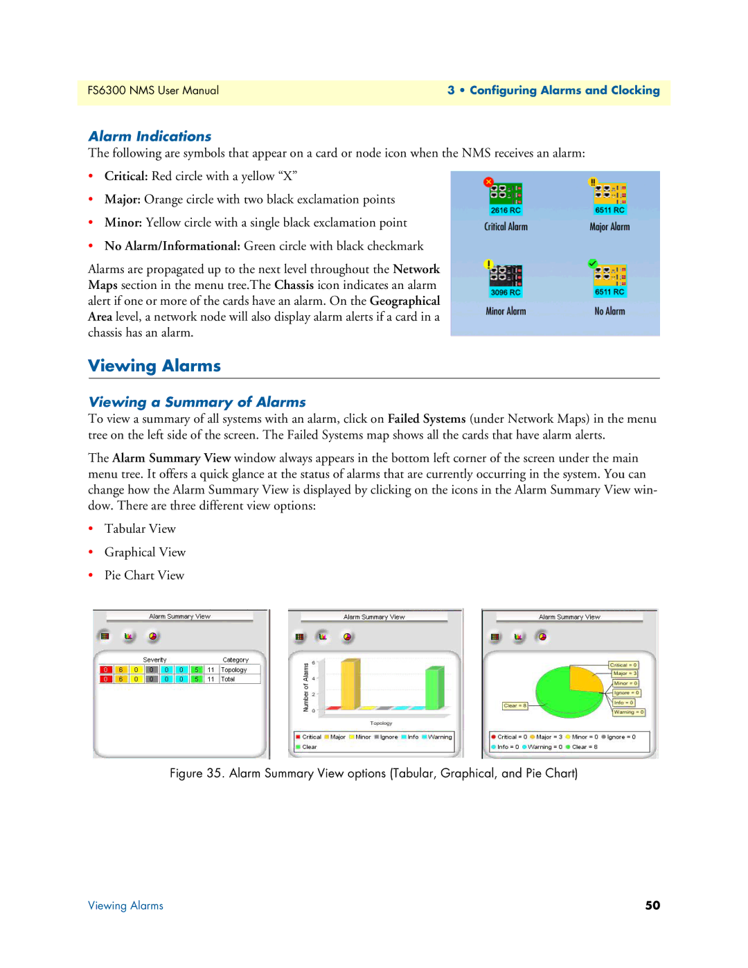 Patton electronic 6300 user manual Viewing Alarms, Alarm Indications, Viewing a Summary of Alarms 