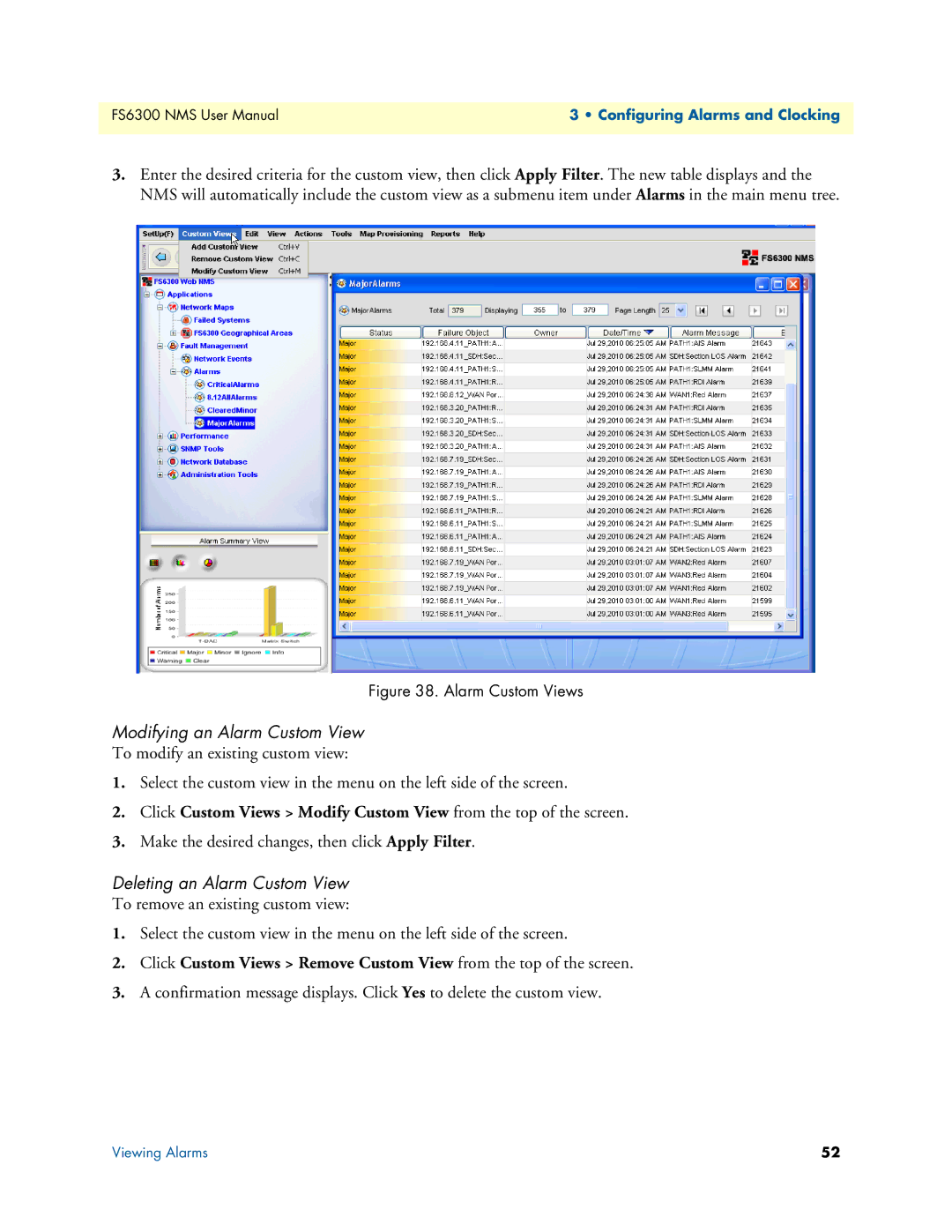 Patton electronic 6300 user manual Modifying an Alarm Custom View, Deleting an Alarm Custom View 