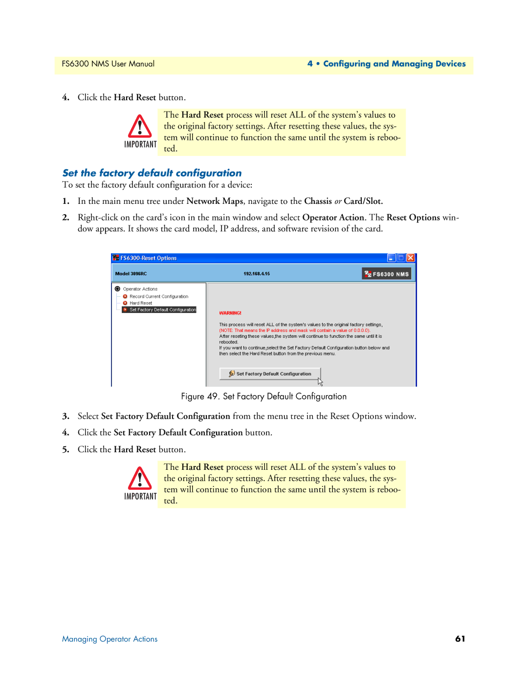 Patton electronic 6300 user manual Click the Hard Reset button, Set the factory default configuration 