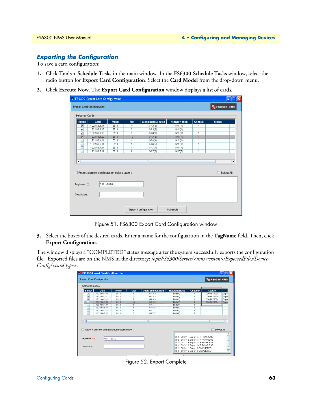 Patton electronic 6300 user manual Exporting the Configuration, To save a card configuration 