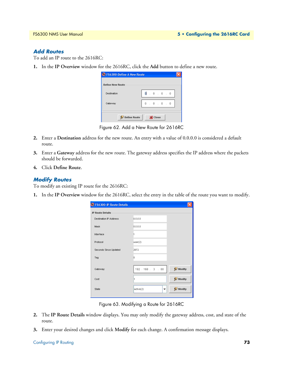 Patton electronic 6300 user manual Add Routes, Modify Routes 