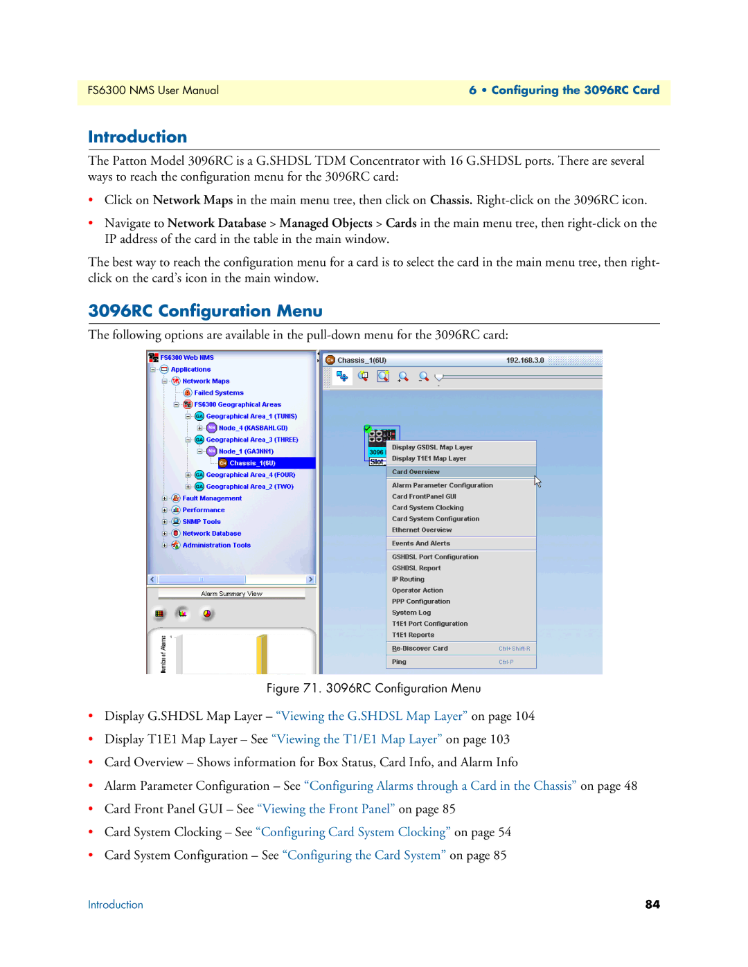 Patton electronic 6300 user manual Introduction, 3096RC Configuration Menu 