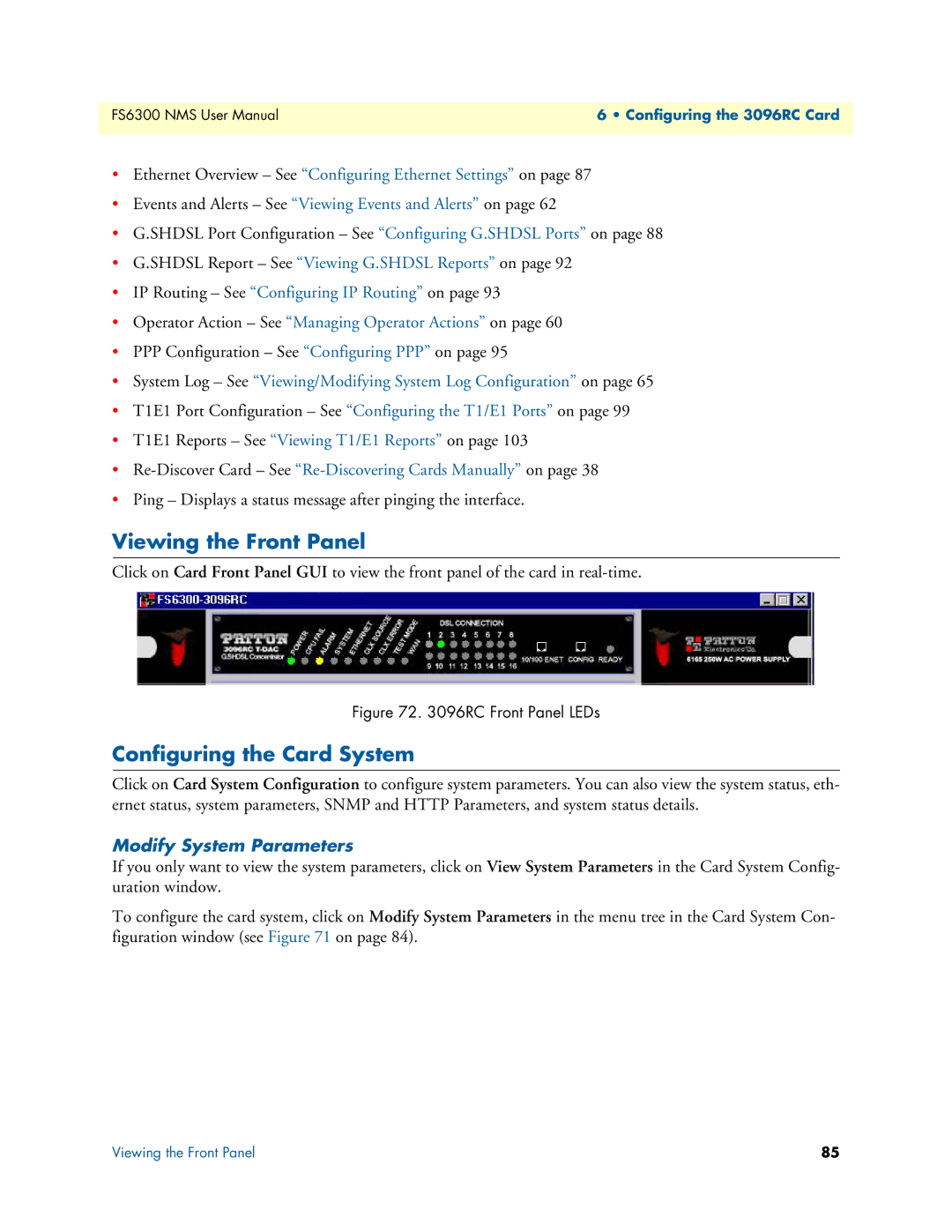 Patton electronic 6300 user manual Viewing the Front Panel 