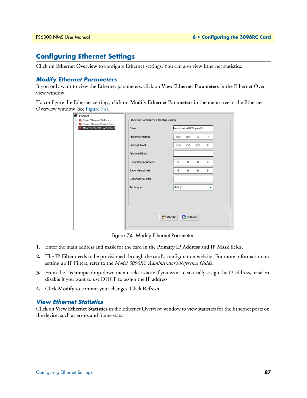 Patton electronic 6300 user manual Modify Ethernet Parameters 