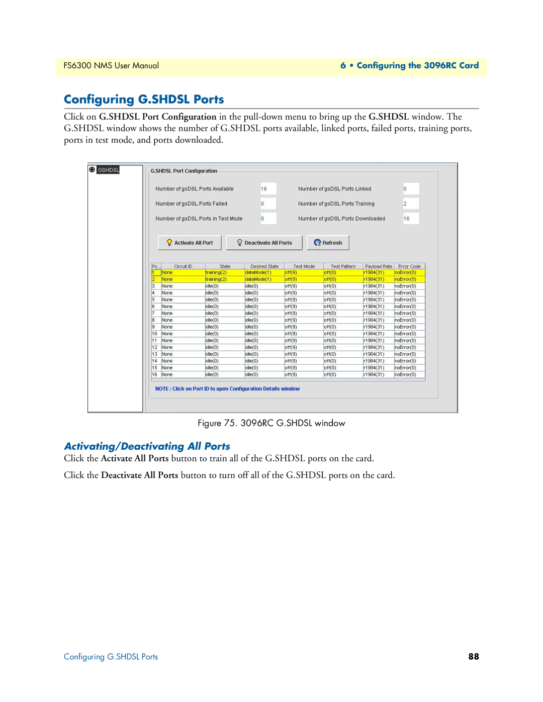 Patton electronic 6300 user manual Configuring G.SHDSL Ports, Activating/Deactivating All Ports 