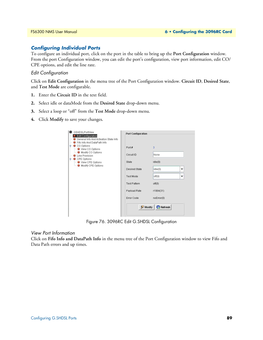 Patton electronic 6300 user manual Configuring Individual Ports, Edit Configuration, View Port Information 