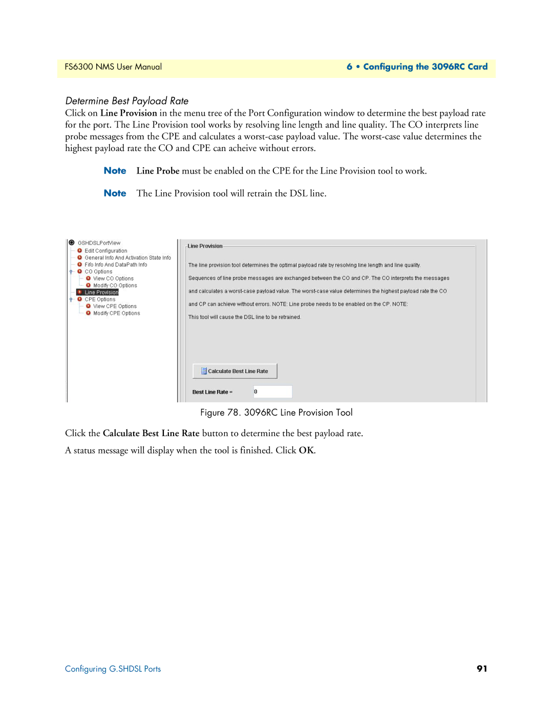 Patton electronic 6300 user manual Determine Best Payload Rate, RC Line Provision Tool 