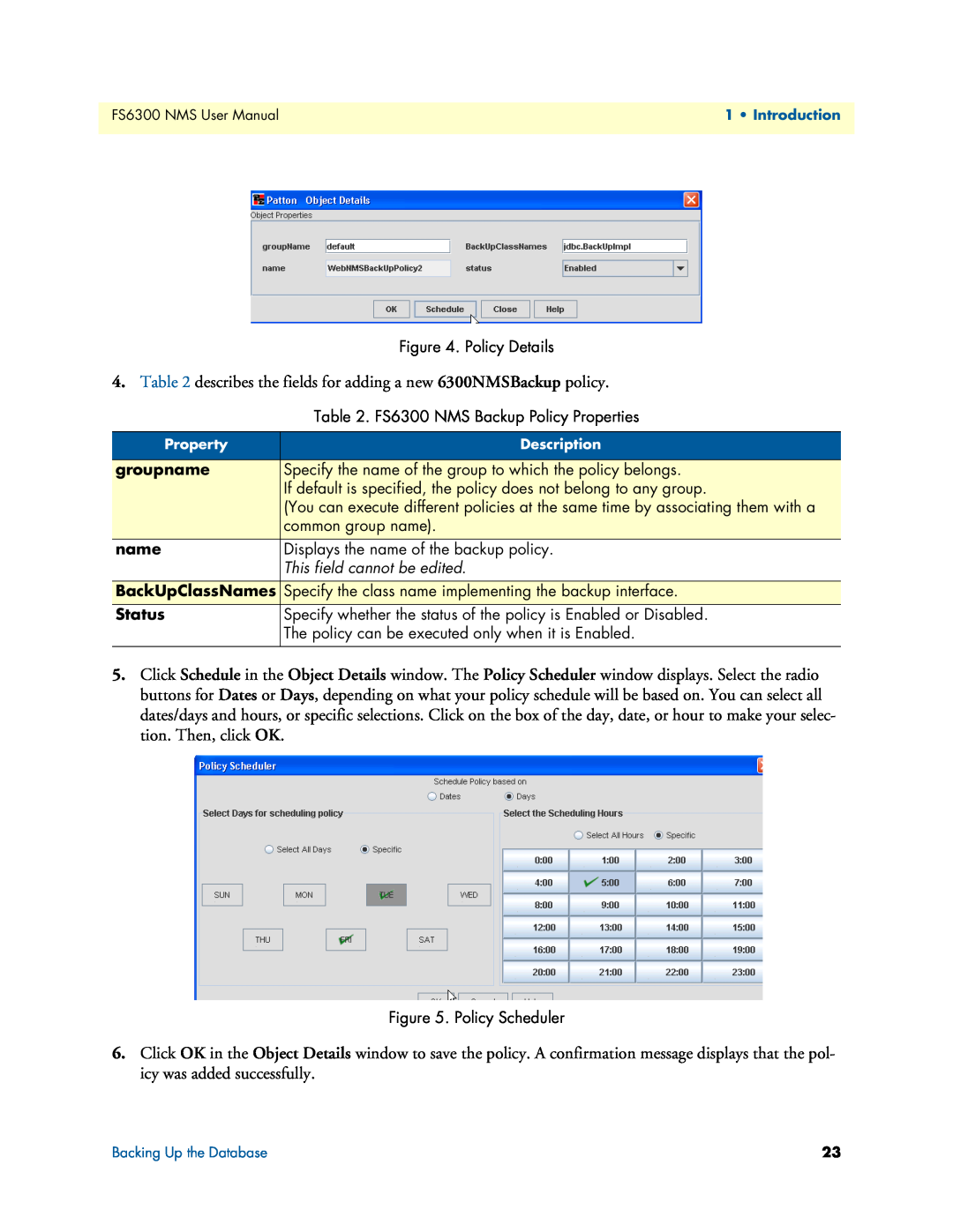 Patton electronic user manual describes the fields for adding a new 6300NMSBackup policy 