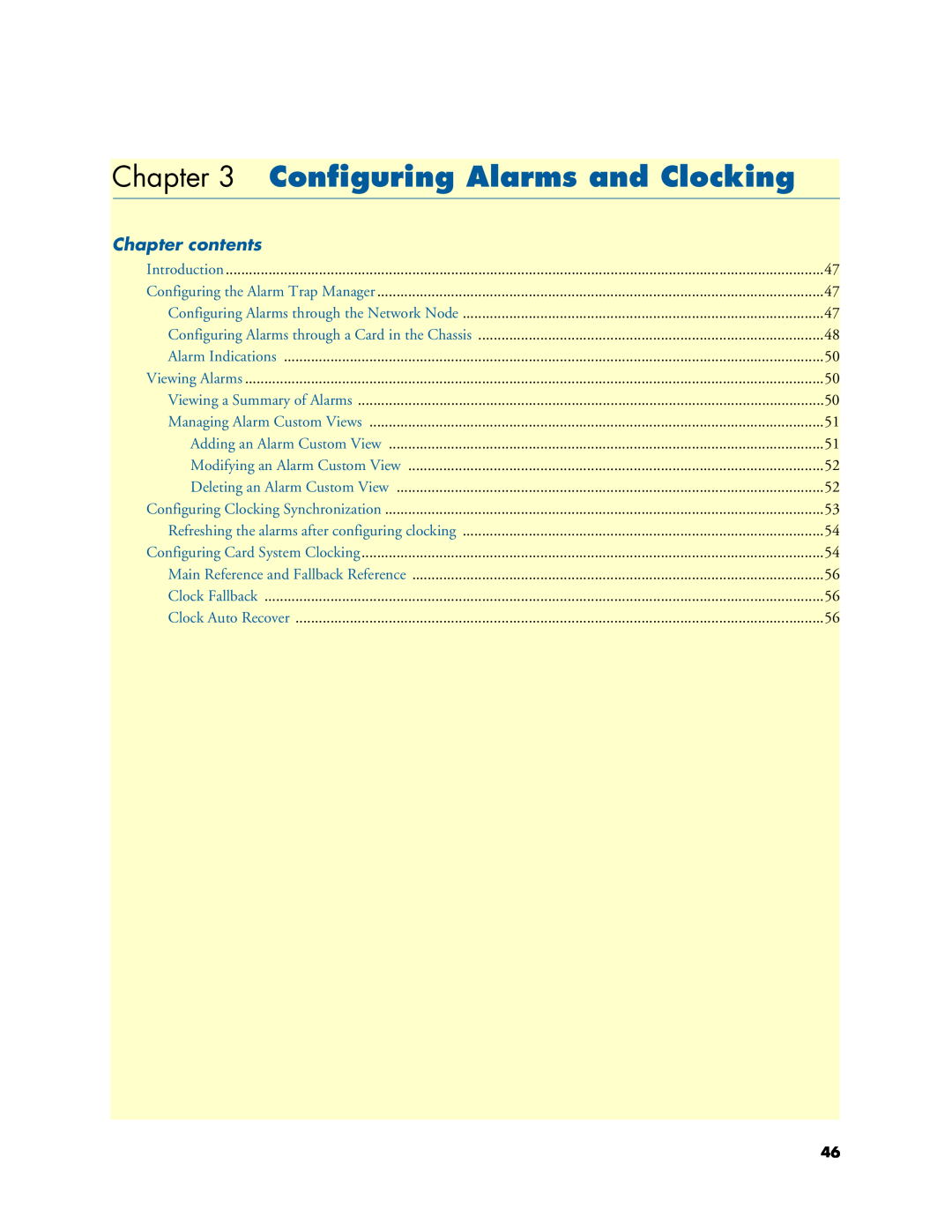 Patton electronic 6300 user manual Configuring Alarms and Clocking, Chapter contents 