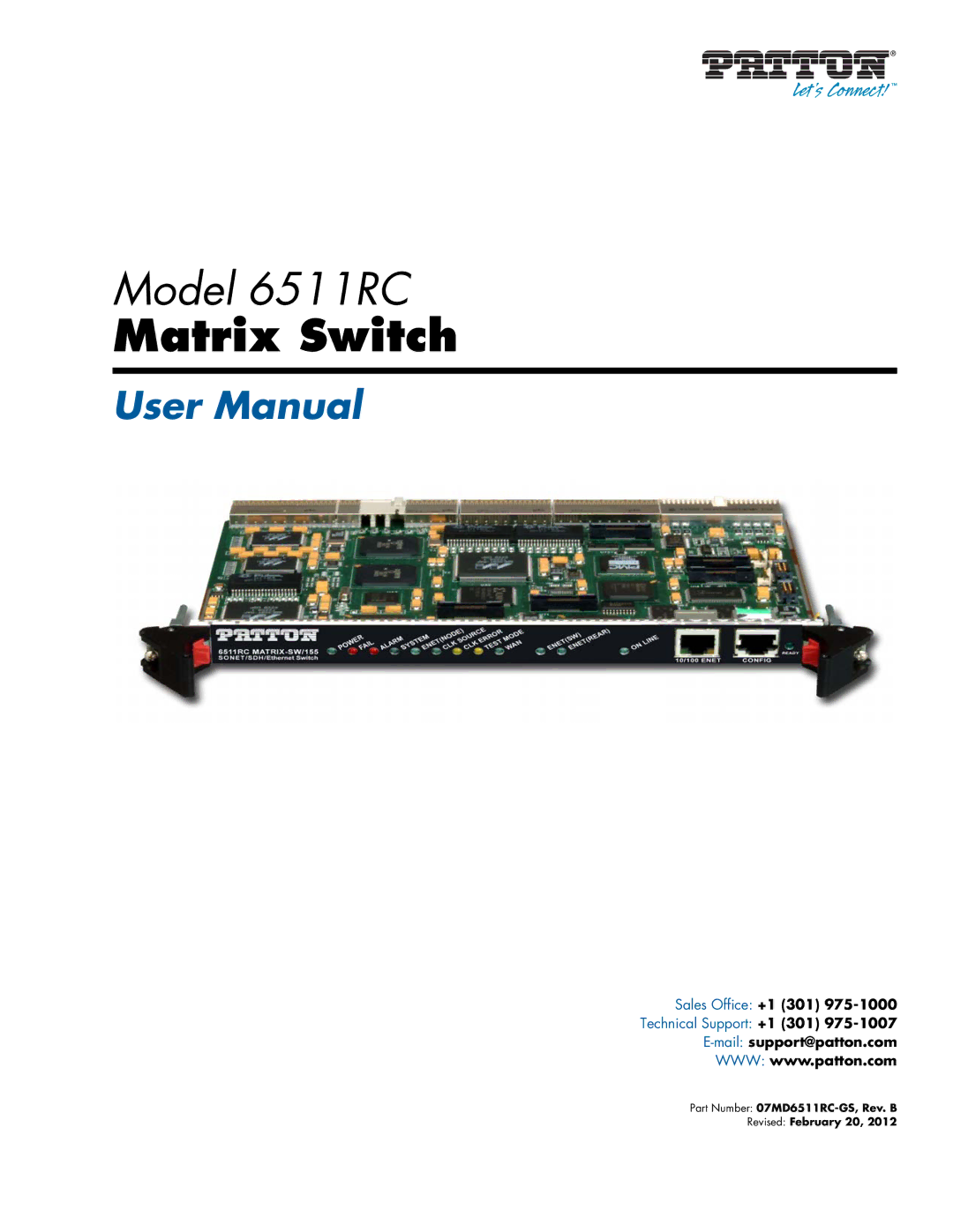 Patton electronic 6511RC user manual Matrix Switch 