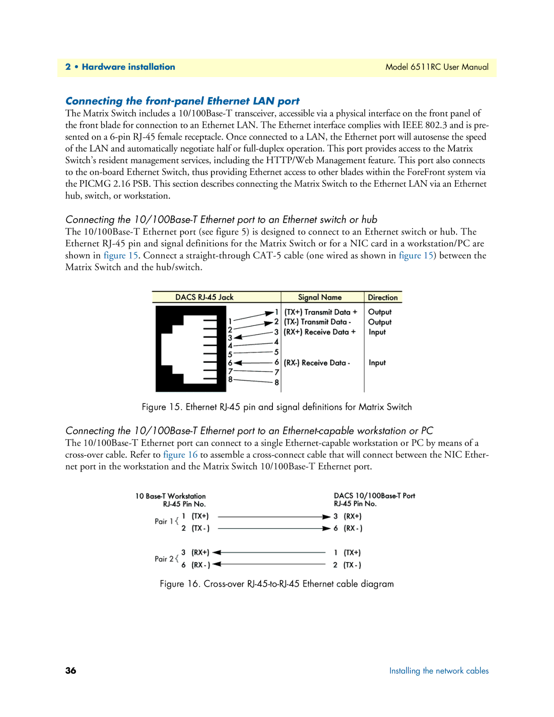 Patton electronic 6511RC user manual Connecting the front-panel Ethernet LAN port 