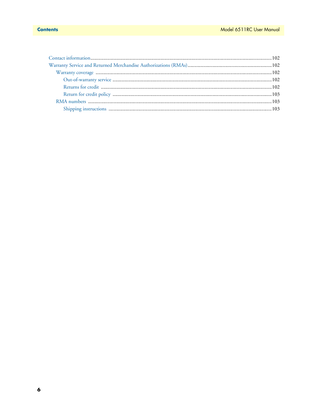 Patton electronic 6511RC user manual Contents 