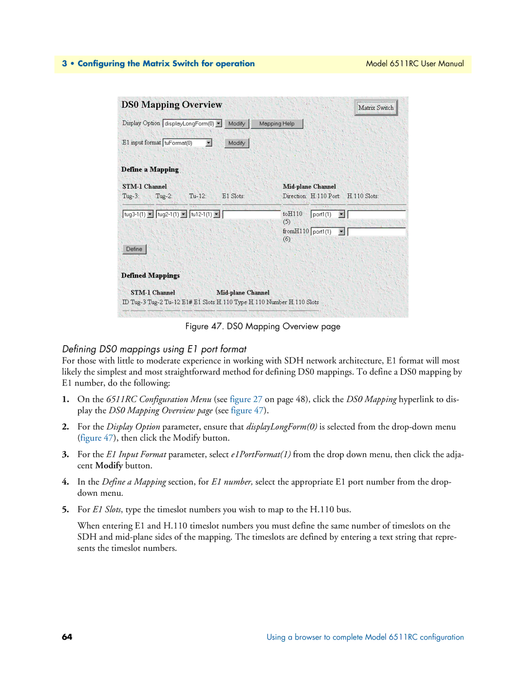 Patton electronic 6511RC user manual Defining DS0 mappings using E1 port format, DS0 Mapping Overview 