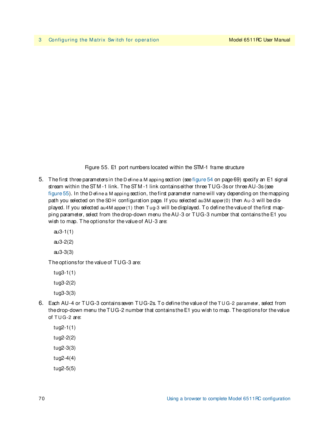 Patton electronic 6511RC user manual E1 port numbers located within the STM-1 frame structure 