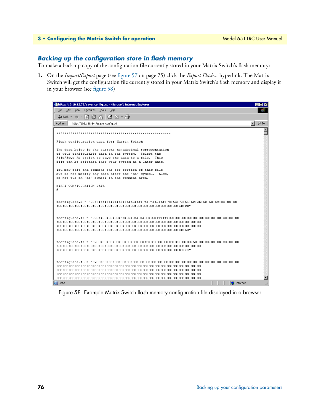 Patton electronic 6511RC user manual Backing up the configuration store in flash memory 