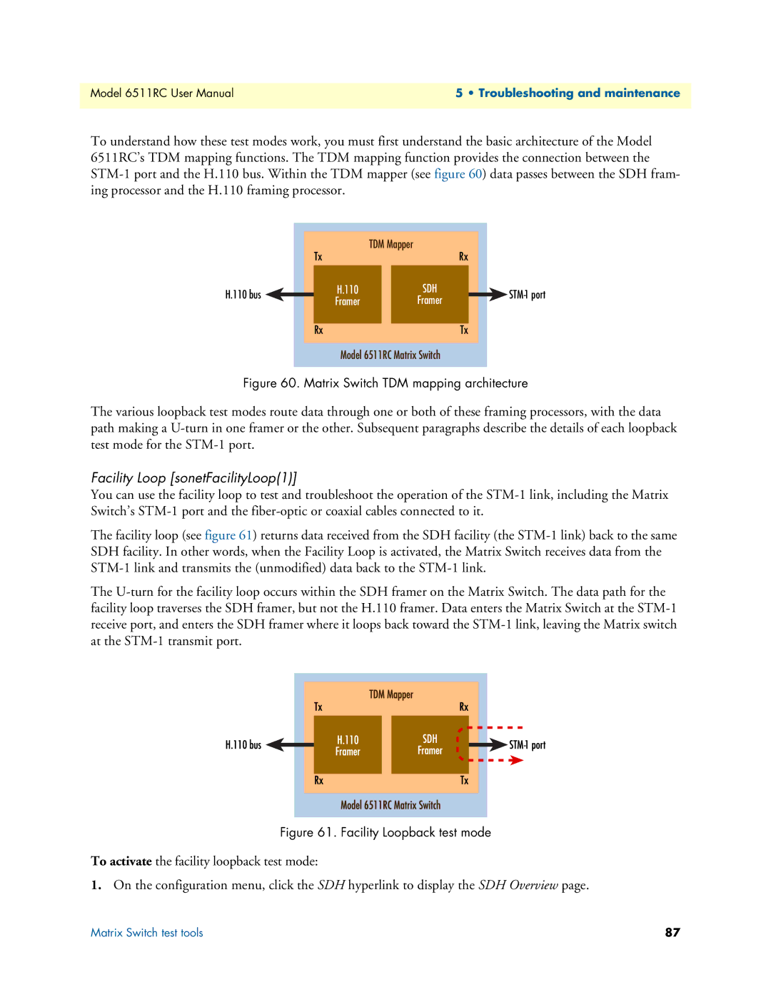 Patton electronic 6511RC user manual Facility Loop sonetFacilityLoop1, Matrix Switch TDM mapping architecture 