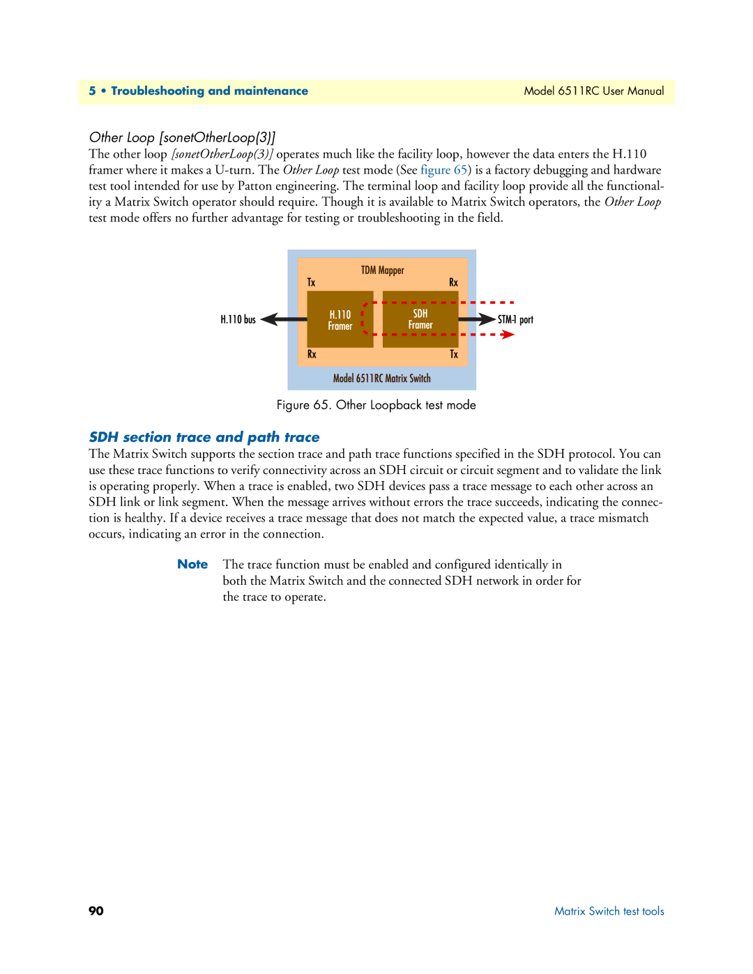 Patton electronic 6511RC user manual Other Loop sonetOtherLoop3, SDH section trace and path trace 