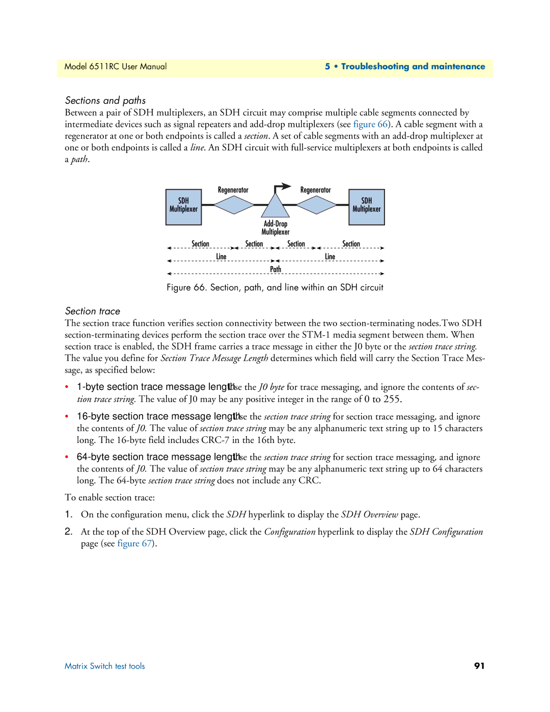 Patton electronic 6511RC user manual Sections and paths, Section trace 