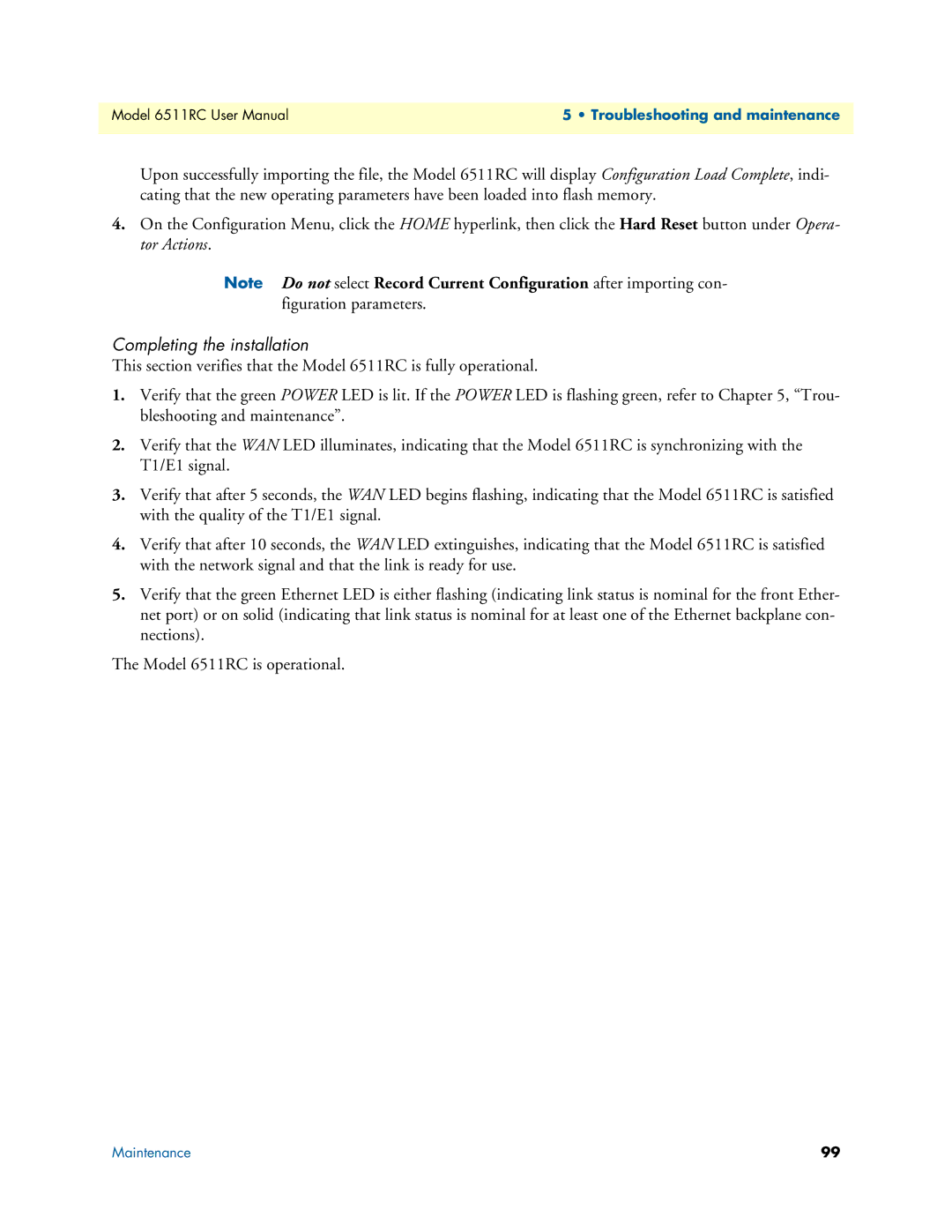 Patton electronic 6511RC user manual Completing the installation 