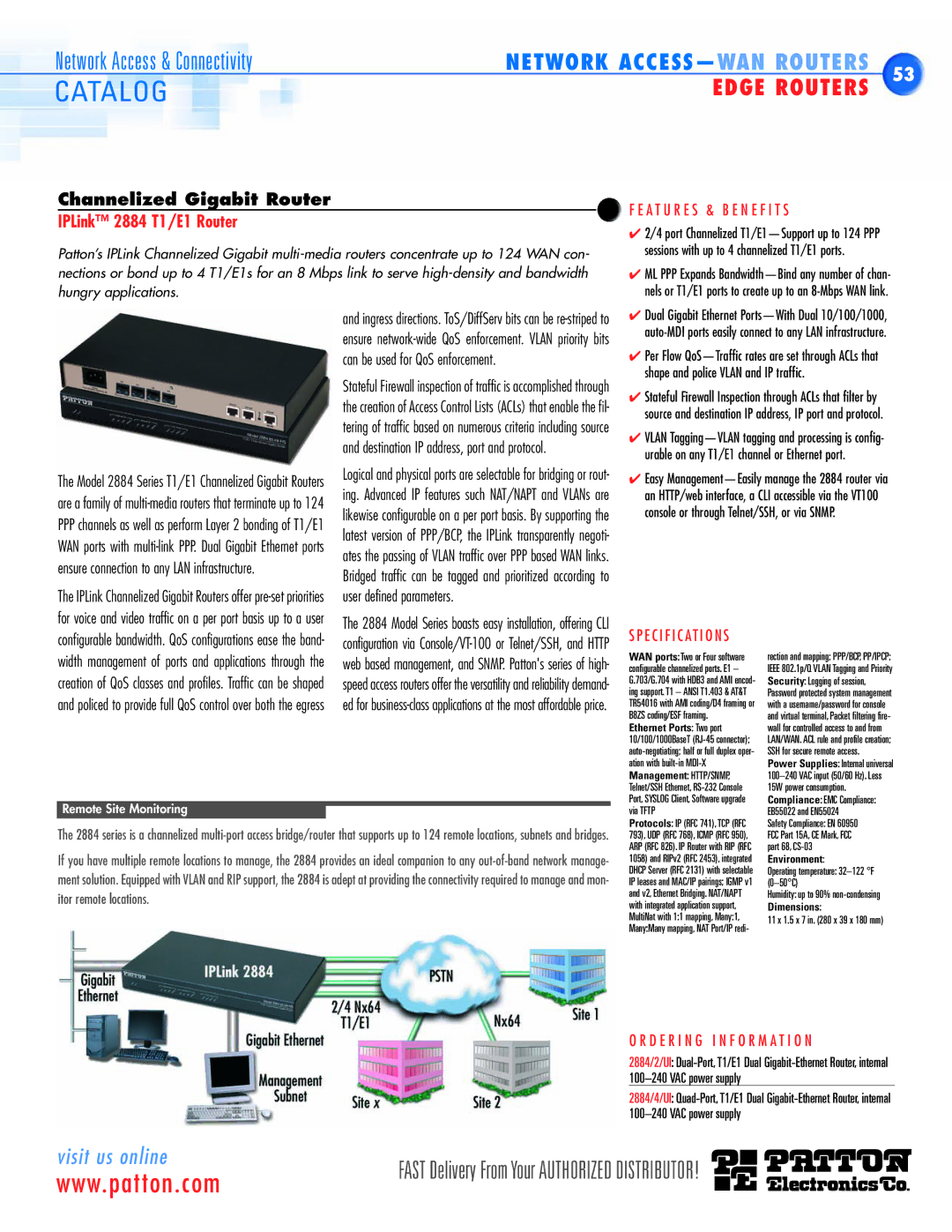 Patton electronic ACC-S02 manual IPLink 2884 T1/E1 Router, Shape and police Vlan and IP traffic, Environment 