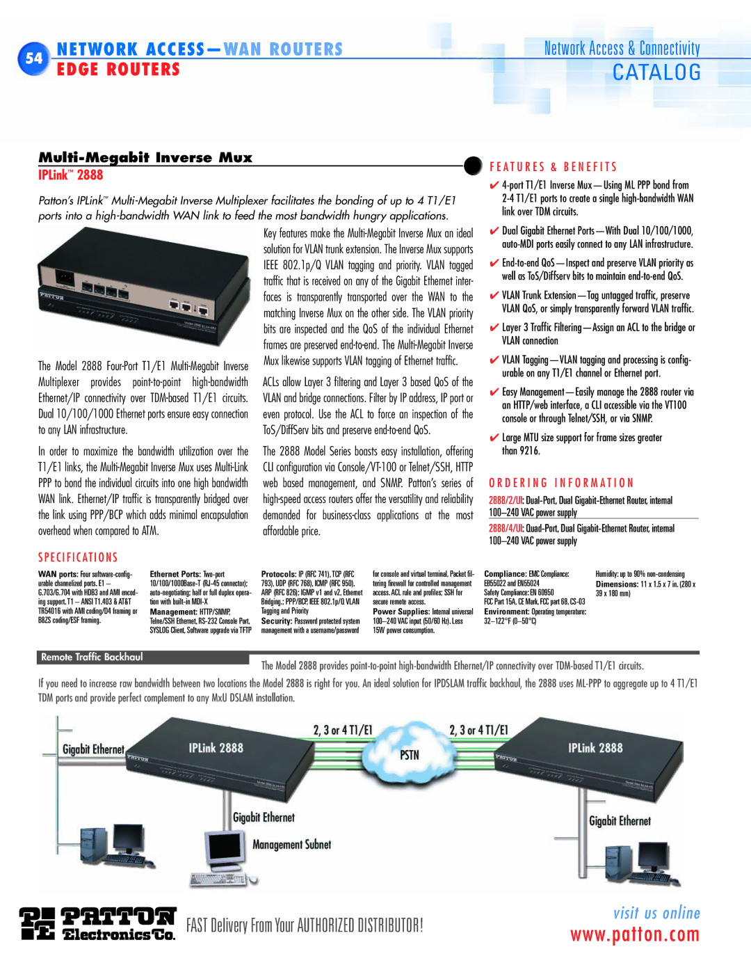 Patton electronic ACC-S02 Link over TDM circuits, Vlan connection, Than, Ethernet Ports Two-port, Management HTTP/SNMP 