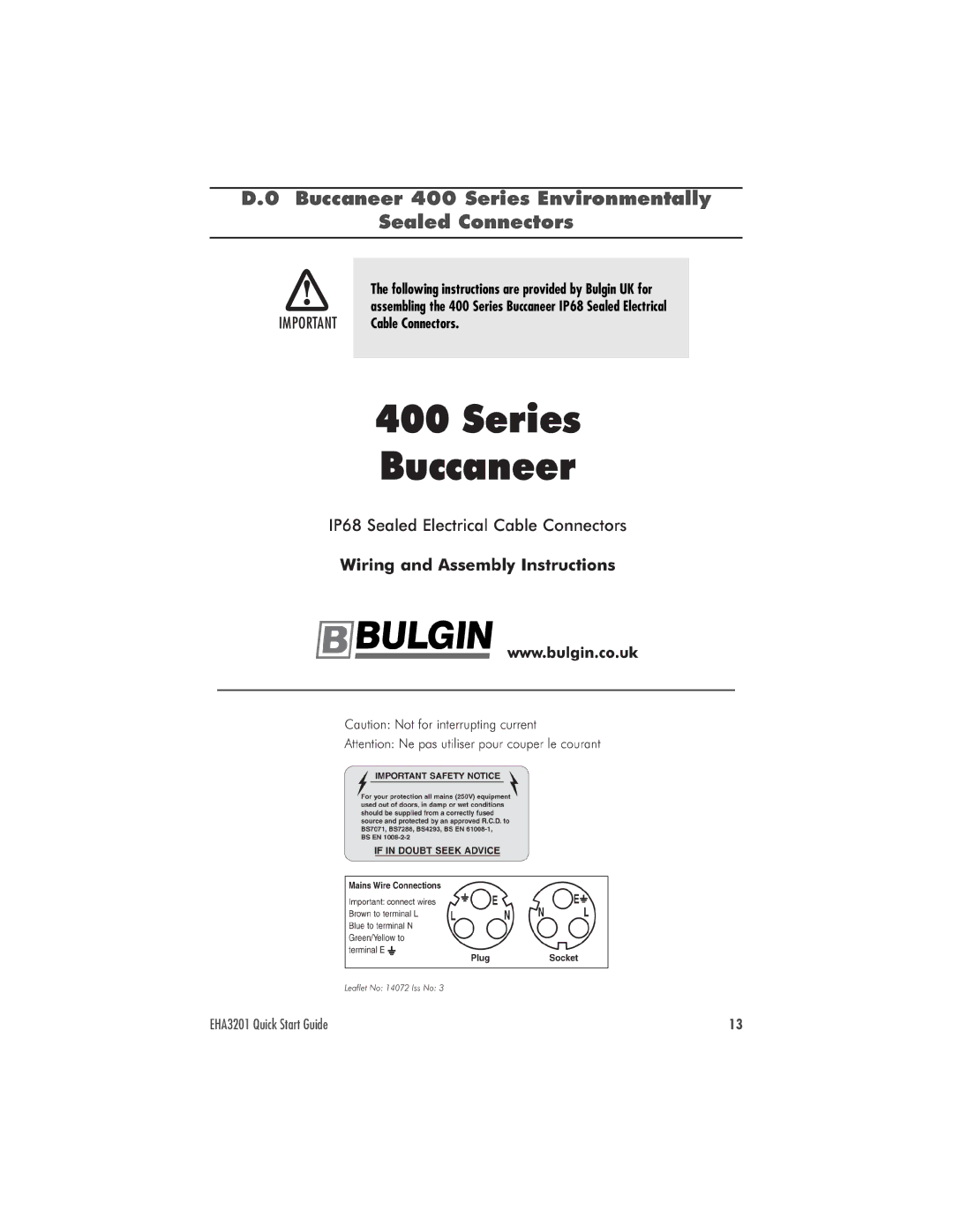 Patton electronic EHA3201 quick start Buccaneer 400 Series Environmentally Sealed Connectors, Cable Connectors 