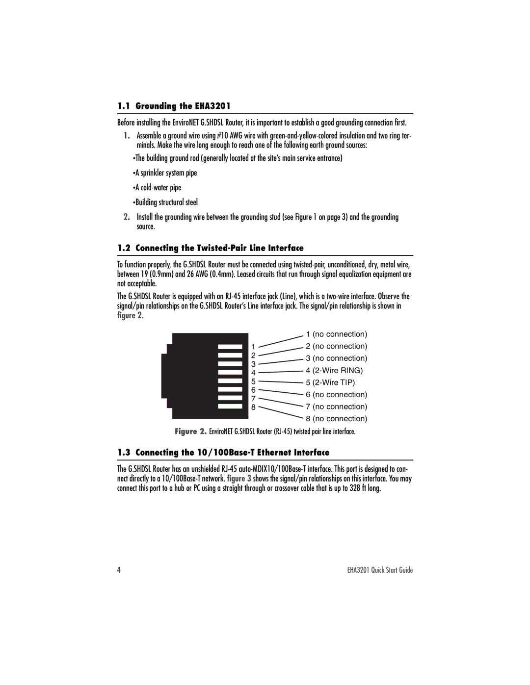 Patton electronic quick start Grounding the EHA3201, Connecting the Twisted-Pair Line Interface 