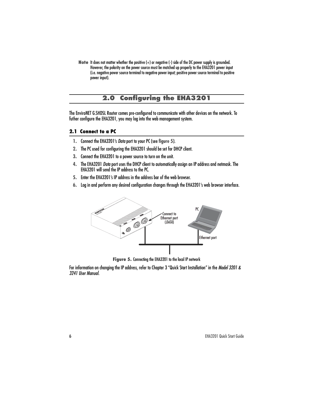 Patton electronic quick start Configuring the EHA3201, Connect to a PC 